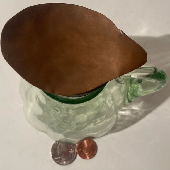 Vintage Green Glass Bottle with Copper Top, Syrup Bottle, Creamer, 6", Depressio - Picture 4 of 4